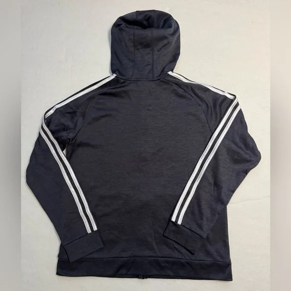 Adidas Boys Melange Charcoal Gray Fleece Full Zip Hoodie with White Stripes - Picture 8 of 8